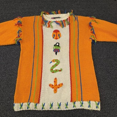 Vintage IB Diffusion Sweater Womens Medium Orange Multicolor Novelty Knit 90s