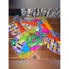 Vtg Long Rectangular 90's Pop-Art Scarf Vibrant Botanical Geometric Print