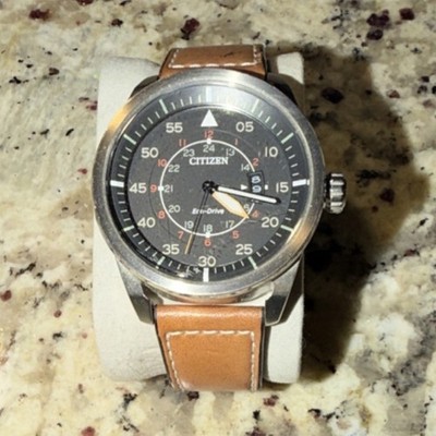 Citizen Eco-Drive Pilot/Aviator Men's Watch Black Dial Brown Leather Strap
