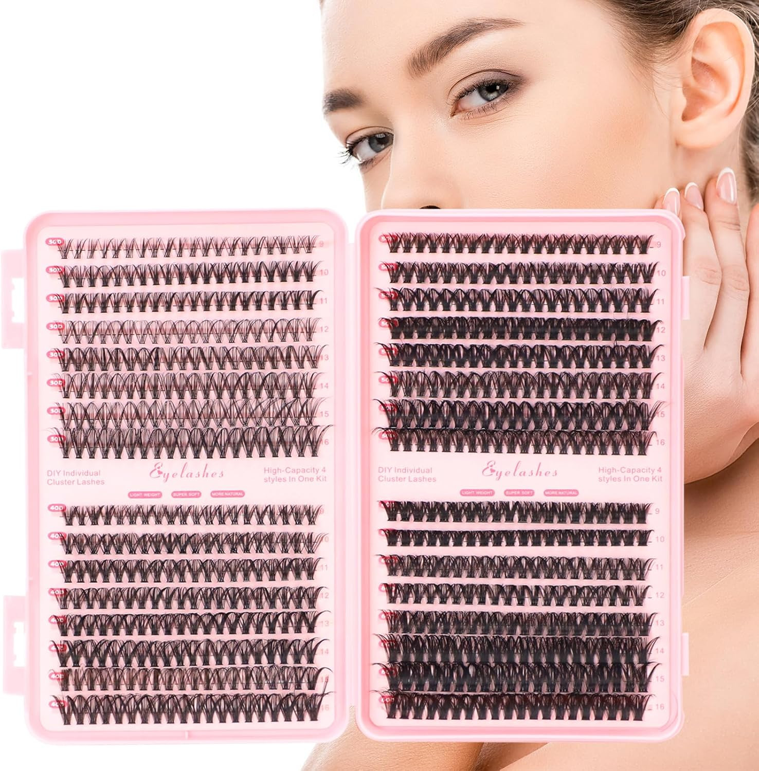 Cluster Lashes 640Pcs with 30D 40D 50D 60D, Lash Clusters in D Curl 9-16Mm, Eyel