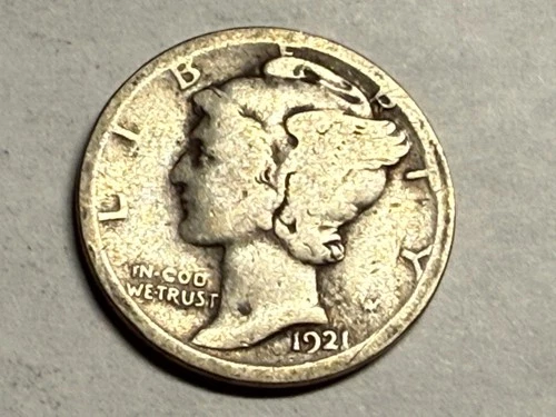 1921 MERCURY silver U.S. dime. Good. #q6