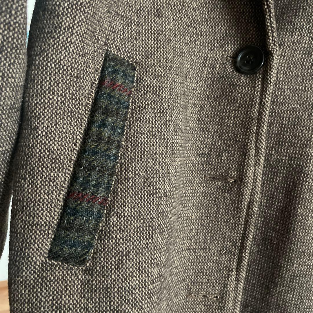 Harris Tweed Coat Brown Wool Long Check Size M Women's Gift From