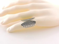 Sterling Silver Textured Open Front Wide Band Ring - Free Gift Packaging