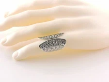 Sterling Silver Textured Open Front Wide Band Ring - Free Gift Packaging