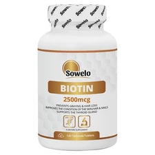Biotin (Vitamin B7) 2500mcg Tablets – Hair, Skin & Nail Support – Sowelo