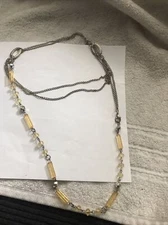 Vintage Yellow And Silver Multi Strand Necklace 14 Inch