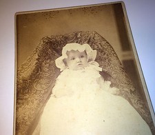 Antique Victorian Child W/ Adorable White Hat  Fashion, Old Ohio Cabinet Photo 
