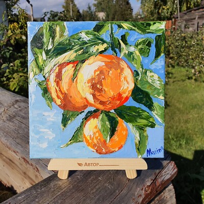 Orange Painting Tree Branch Original Art Citrus Fruit Still Life