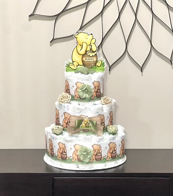 Tier Winnie The Pooh Diaper Cake Baby Shower Gender Neutral Baby Shower 