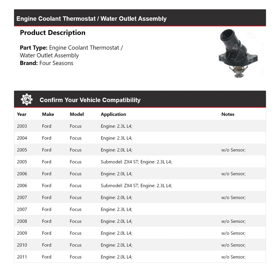 Termostato de refrigerante de motor Ford Focus 2003-2011/conjunto de salida de agua 4 estaciones Foto 2 de 4