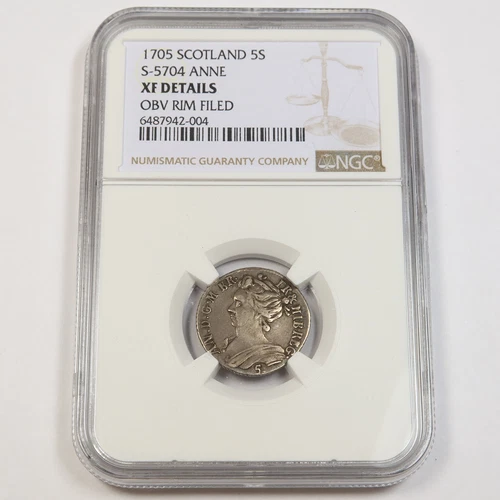 1705 NGC XF Details | SCOTLAND - Anne 5 Shillings Coin #42957A