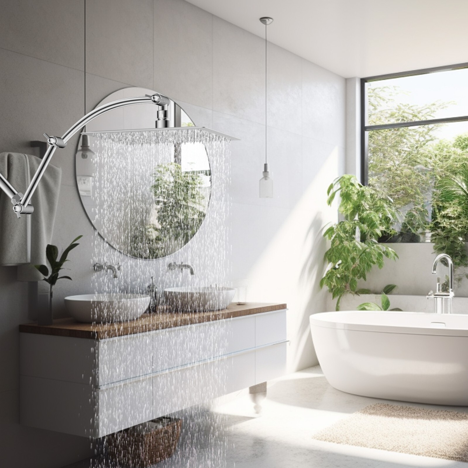 16'' Shower Head Extension Arm Height & Angle Adjustable Showerhead Arm Extender