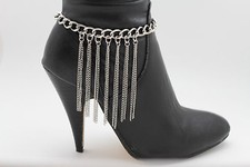 Women Western Boot Bracelet Metal Chains Silver Fringes Anklet Dangle Shoe Charm