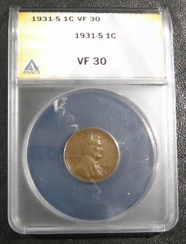 1931-S Lincoln Wheat Cent. Key Date. Low Mintage. ANACS VF-30.