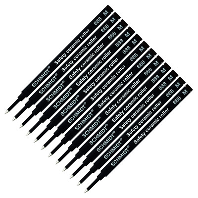 12X-Schmidt 888 M Safety Ceramic Tip Plastic Tube Rollerball Refills, Black, Med