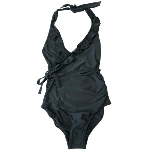 Anthropologie Mermaid Black Ruffle Halter One Piece Swimsuit, Small