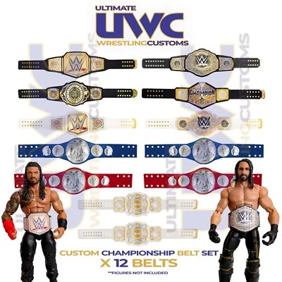 Custom WWE Wrestling Championship Belts x 12 for Mattel/Jakks Figures WWF
