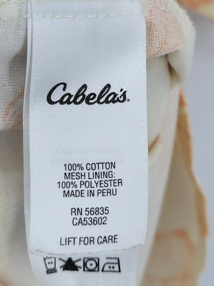 Cabelas Shirt Mens Large Tan Orange Fish Print Short Sleeve Button Up Pockets - Image 4 of 4
