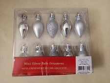 Mini Silver Bulb Ornaments Shatterproof Christmas Tree 10pc 1.75"