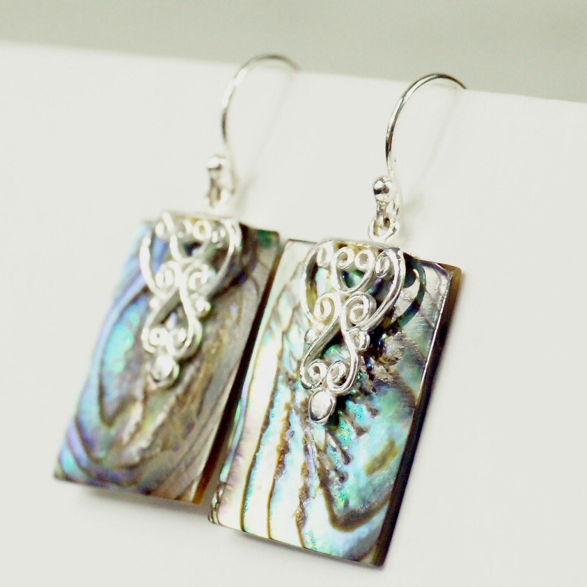 Sterling Silver Hook Drop Dangle Abalone Rectangl… - image 3