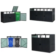 Outdoor Garden Yard Metal Garbage Bin Shed Lockable Doors Stores 2/3 Trash Cans