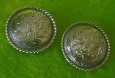 2 GORGEOUS Vintage STERLING Silver Overlay Big 1-3/8" CONCHOS~BRIDLE~SPUR STRAPS