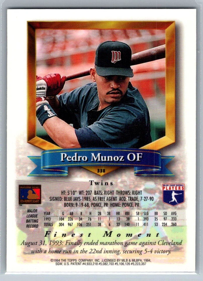 1994 Finest #338 Pedro Munoz Near mint or better - Image 2 of 2