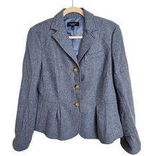 Talbots Womens Wool Blazer Size 10 Pleated Peplum Preppy Dark Academia Old Money