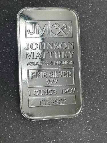 Vintage Johnson Matthey 1 Troy Oz .999 Fine Silver Bar- Serial# B126882