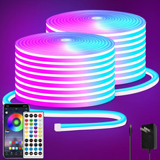 100Ft LED Neon Rope Lights with App and Remote Control, IP65 Waterproof Neon