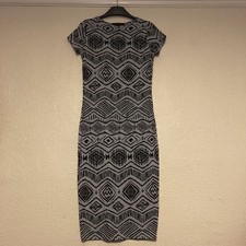 Miso Women's Grey Black Patterned Stretch Jersey Bodycon Dress S/Sleeve Size 12