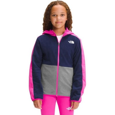 The North Face Glacier Girls Full Zip Fleece Hoodie Navy Pink Gray Size L