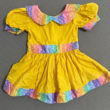 Vintage Handmade Yellow Rainbow Polka Dot Peter Pan Collar Puffed Sleeve Dress