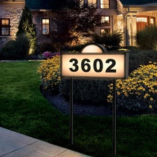 Solar Address Signs for Yard, Solar Powered Address Sign with Warm White & Cold 