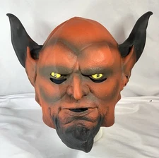 Red Devil Adult Full Head Latex Mask w/ Horns Halloween Festival Costume RARE