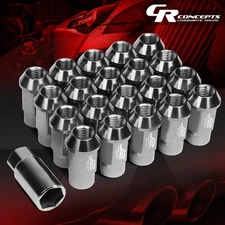 J2 M12X1.5 7075 ALUMINUM 24MM OD/44MM 20PC OPEN END LUG NUT SET W/ADAPTER SILVER
