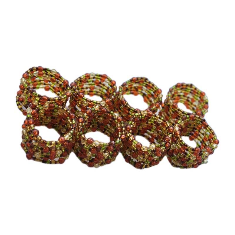 8 Beaded Napkin Rings Orange Green Brown Beads