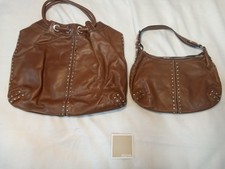 Michael Kors Brown Leather Astor Studded Ring Tote  Purse READ DESCRIPTION