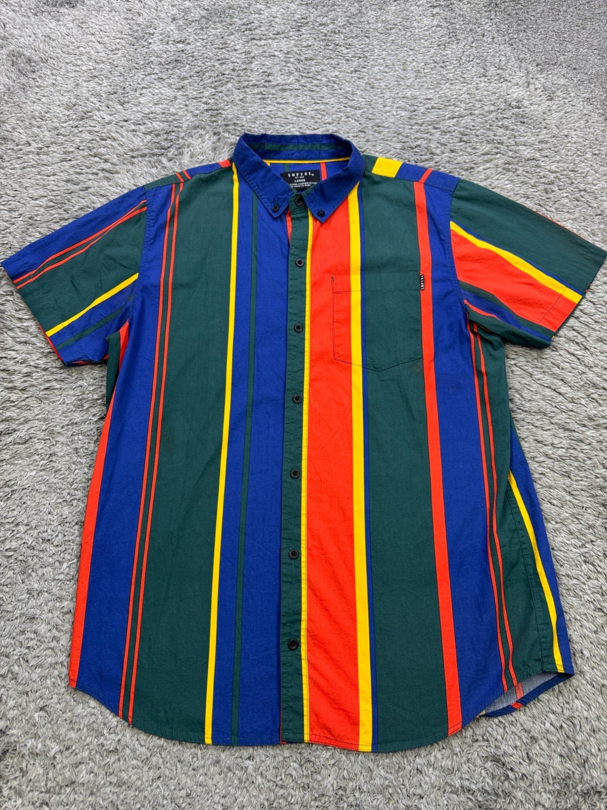Empyre Shirt Men Large Multicolor Striped Twill Short Sleeve Skater Button Down