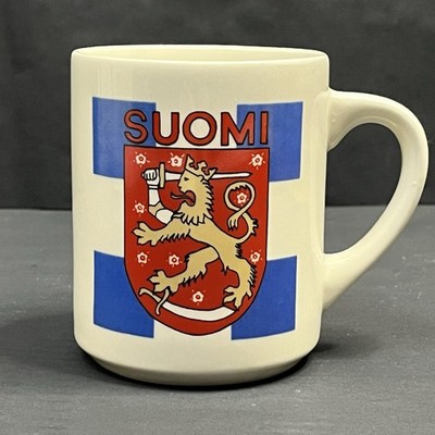 Vtg 80s Suomi Finland Sisu Heraldry Nordic Ceramic Coffee Cup Tea Mug Bergquist