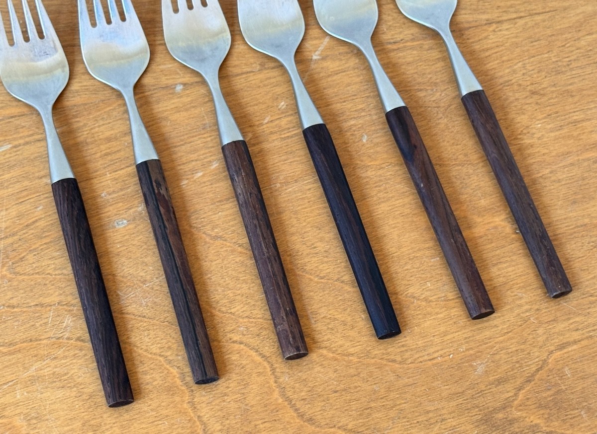 6 Lauffer Oslo Norway Palisander Rosewood Stainless Wood Flatware