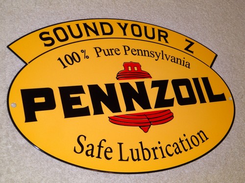VINTAGE "PENNZOIL SOUND YOUR Z & SAFE LUBRICATION" 12" METAL GASOLINE & OIL SIGN