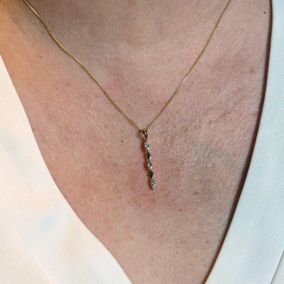 9ct White Gold Aquamarine Necklace Natural Blue Marquise Gemstone - Image 3 of 4