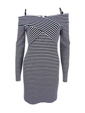 Guess Women's Off-The-Shoulder Striped Sheath Dress (0, Black/White)