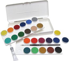 Grumbacher Opaque Watercolor Set, 24 Colors  Brush, 1 Count Pack of 1 