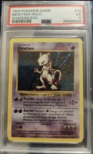 1999 Pokemon Cards 10/102 Mewtwo Holo Shadowless PSA 5