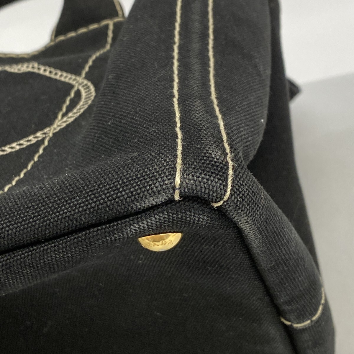 Prada Tote Bag Canapa Canvas Black Gold Hardware 2way Bag Used Ladies from japan thumbnail 7