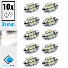 10pcs Festoon 6000K Bright White 31mm 3528 SMD 12-LED Light Bulbs Interior Dome