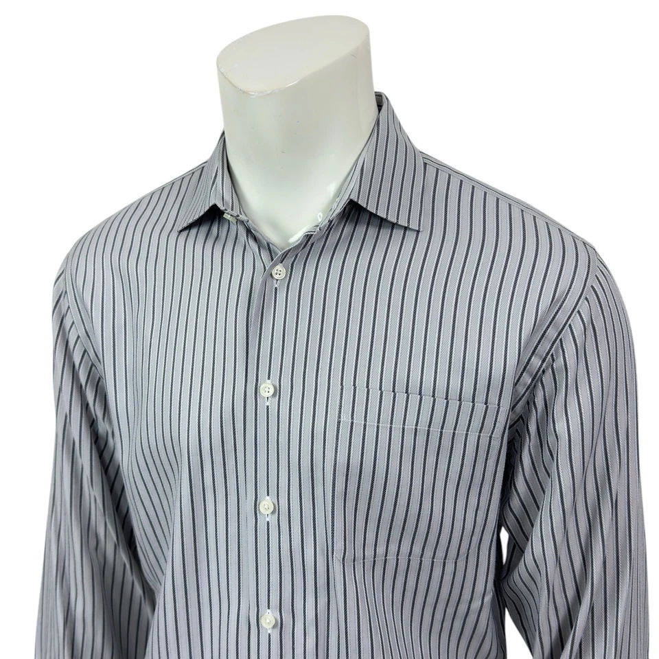Camisa de Vestir Neiman Marcus Ajuste Ajustado Para Hombre 16-34/35 Algodón Años 80 2 Capas Gris Rayas Foto 4 de 4