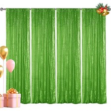 Hahuho Light Green Sequin Backdrop Curtain 4PCS 2FTx8FT Glitter Backdrop Curt